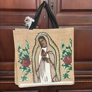 Tan Religious Themed Tote Bag